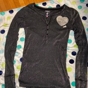 PINK Victoria's Secret Black Sparkle Heart Long Sleeve Tee Y2K Size Medium